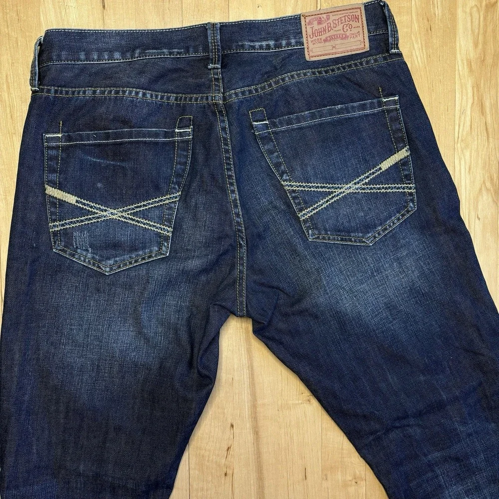 John B Stetson Jeans Mens 35x32 1014 Rocker Bootleg Cowby Western Blue‎ Denim